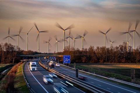 Borsum wind farm, near Rhede, on the A31 motorway, the wind farm was put into operation in 2001 and