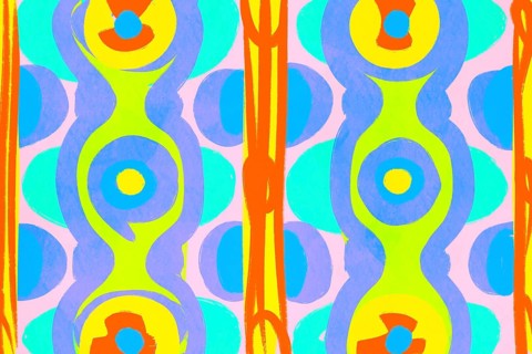 A vibrant and colorful abstract illustration featuring geometric patterns and dynamic shapes The