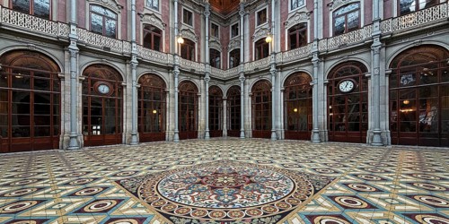 Floor mosaic in the courtyard, Palácio da Bolsa, neoclassical style stock exchange, magnificent