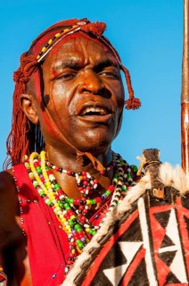 Maasai participants in the International Carnival Seychelles, Victoria, Mahe, Republic of