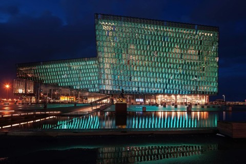 Iceland, the Harpa building at night, concert hall, conference house, Europe, Reykjavik