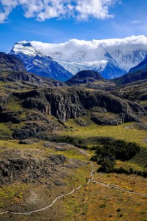 El Chaltén, Patagonia, Argentina, El Chaltén with a view of the Fitz Roy massif. El Chaltén offers