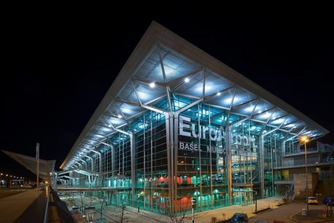 Terminal of EuroAirport Basel Mulhouse (EAP), night shot, Mulhouse, France