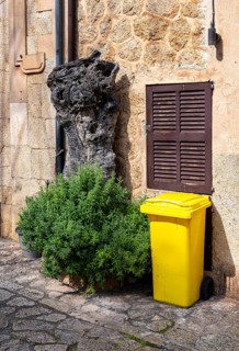 Urban architecture and house facades in the picturesque mountain village of Valdemossa, Majorca,
