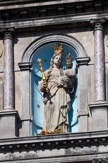 Historic City Hall Stadthuis on the Grote Markt, detailed view, patron saint Mother of God on the