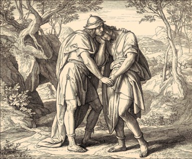 David and Jonathan, Old Testament, by Julius Schnorr von Carolsfeld
