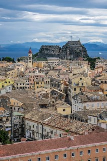 Corfu Town, Corfu, Greece, City overview Corfu Town with the Greek Orthodox Church of Agios