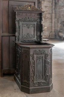 Craftsman's chair or alms chair from 1617, Sebaldus Church, Nuremberg, Middle Franconia, Bavaria,