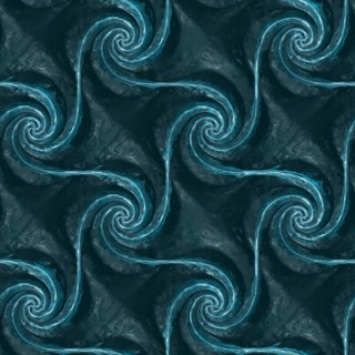 This abstract 3D illustration features seamless geometric swirl patterns in shades of blue, perfect