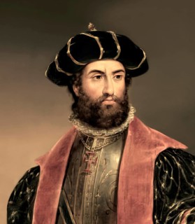 Vasco da Gama, c. 1460s – 1524, Portuguese explorer, digitally edited according to a painting by