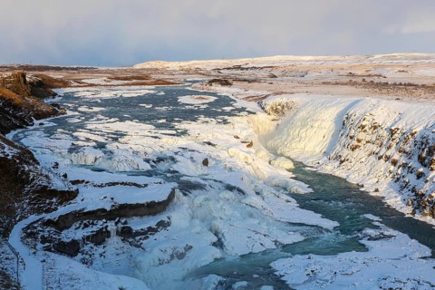 Gullfoss, Hvítá river waterfall, ice, frost, snow, winter, Haukadalur, Iceland, Scandinavia