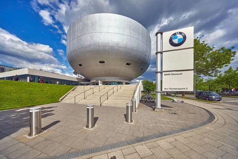 Car museum, BMW museum, commercial building, modern architecture, barrier bollard, concrete