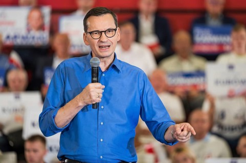 LUBIN, POLAND - SEPTEMBER 29, 2019: Prime Minister of the government Mateusz Morawiecki during
