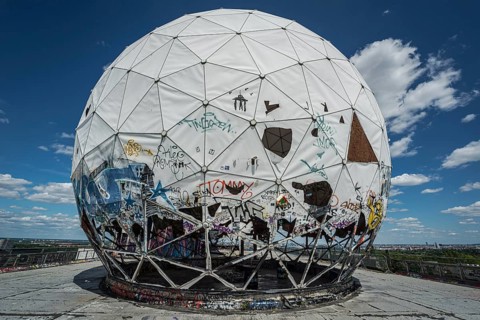 Graffiti on the former US eavesdropping facility on Teufelsberg in Grunewald, Berlin, Germany