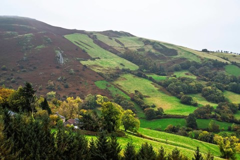 Autumn colors over Farms and Fields, Wales, UK