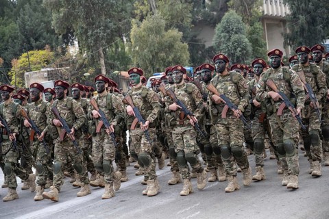 Damascus, Syria. December 8th 2025. The Syrian transitional government army stages a military
