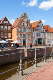 Timber-framed houses at the old Hanseatic harbour, Stade, Lower Saxony, Germany