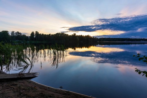 Quiet evening mood at the lake at sunset on Lake Hinden near Värnamo, Jönköpings län, Sweden
