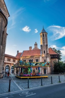 Children's carousel in front of Dankwarderode Castle, Brunswick, Lower Saxony, Germany