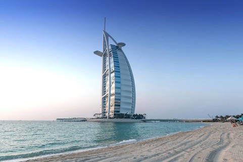 Dubai, United Arab Emirates. June 30th 2019. Burj Al Arab, landmark iconic luxury hotel on the
