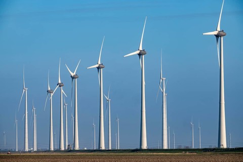 Westereems and Growind wind farms, in the north of the Netherlands, near Eemshaven, energy center,