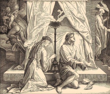 Tobias and Sara Pray, Old Testament, by Julius Schnorr von Carolsfeld