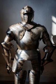 Knight's armour in the armoury in the historic Meersburg Castle, museum, place of interest, Lake
