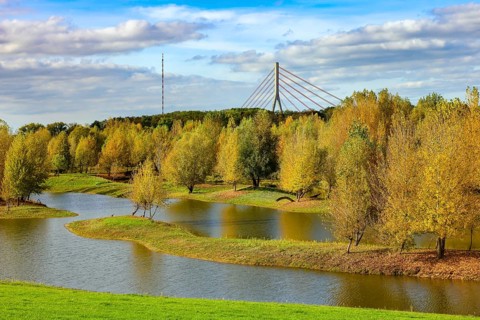 Wesel, Lower Rhine, North Rhine-Westphalia, Germany - autumn on the Lippe, trees with colorful
