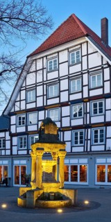 Ferdinand Freiligrath Fountain, monument to the poet by Prof. Georg Hengstenberg, Old Town, Soest,