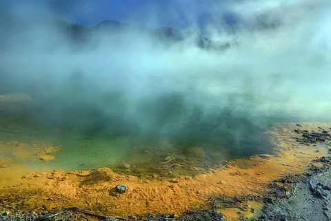 New Zealand, countryside, North Island, rain clouds, Waiotapu, Wai-o-tapu, thermal area, thermal