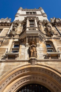 Tower of the Waterhouse Building, Gonville and Caius College, King's Parade, Cambridge, England,