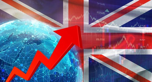 Global financial growth with United Kingdom flag. Financial growth with British flag on economic