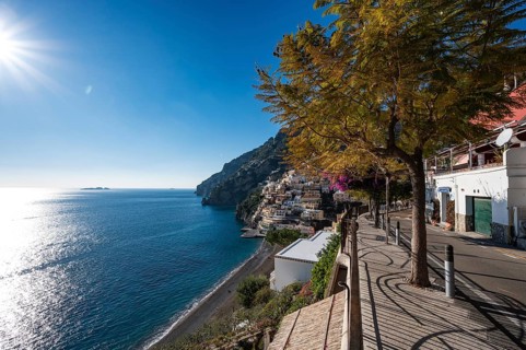 POSITANO, ITALY - JANUARY 13, 2024: Amalfi Coast in Positano, Italy during sunny day