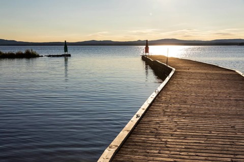 Long footbridge on Lake Siljan near Nusnäs, Dalarnas län, Sweden