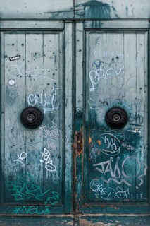 Old wooden door with graffiti, texture, door, painted, doodle