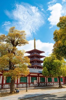 Shitennoji Temple with five-story pagoda Gojunoto, Buddhist temple, Osaka, Japan