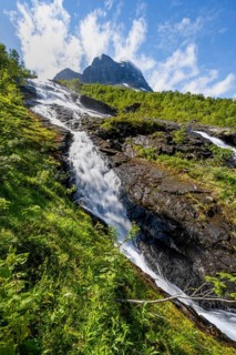 Waterfall on the river Flou between Birkenwald, Innerdalen, Hochtal, Sunndal, Møre og Romsdal,