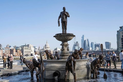 London, UK. February 25th 2026. Channel 4's TV water fountain installation showing vomiting dirty