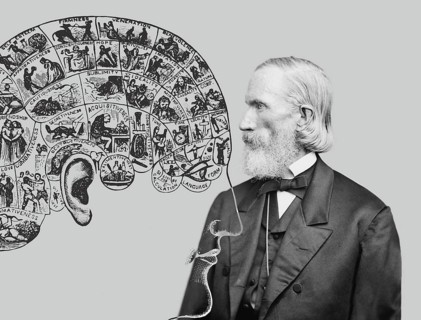 Orson Squire Fowler, 1809 – 1887, American phrenologist with a Phrenological Chart, head with