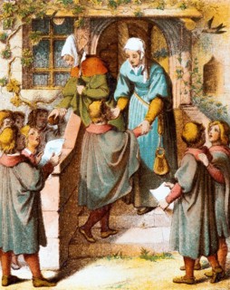 In 1498 Luther sings as a primary school pupil in front of the door of Mrs Ursula Cotta in