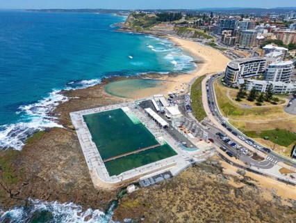 Aerial view of the stunning coastal landscape of Newcastle, New South Wales, Australia. It features