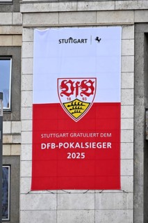 Poster, congratulations from the city of Stuttgart, city hall, victory celebration, VfB Stuttgart