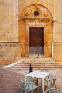 Gate at the Sant Andreu church in the old town of Santanyi, Majorca, Balearic Islands, Spain
