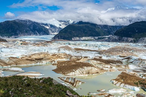 Melting glacier, glacier tongue, glacier Exploradores, Valle Exploradores, near Puerto Rio