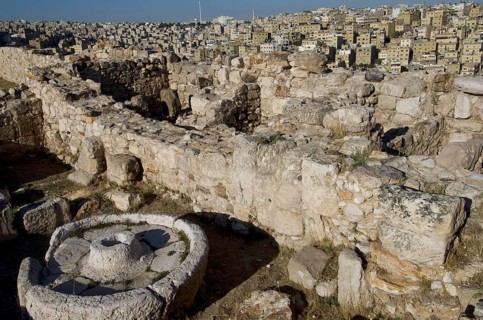 Archaeological ruins part of ancient civilisations that occupied the site of the Amman Citadel on