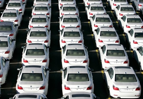 BMW cars await export at the port of Bremerhaven, Germany, Bremerhaven, Germany
