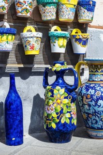 Ceramics and porcelain from Vietri sul Mare from a drone, Amalfi Coast, Salerno, Campania, Italy
