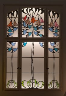 Art Nouveau window in the Ernst Ludwig House, Artists' Colony Museum, Mathildenhöhe Darmstadt,