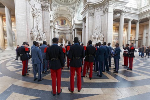 École Polytechnique cadets, military students visit the Panthéon, National Hall of Fame, Latin