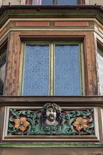 Detailed view of the former Gasthaus zum goldenen Becher in the historic old town of Rottweil,